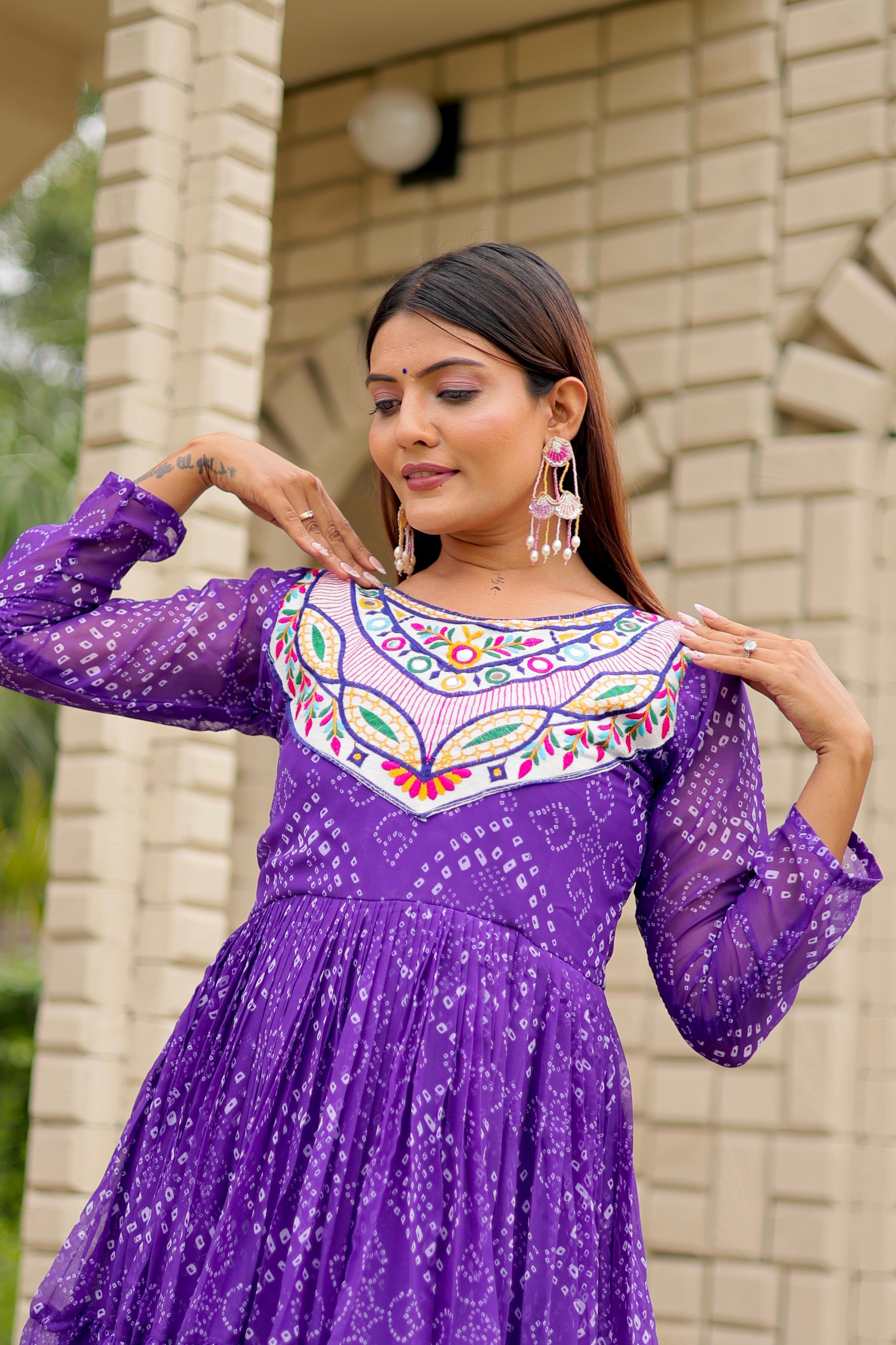 Womenline Purple Color Foux Georgette Navratri Gown