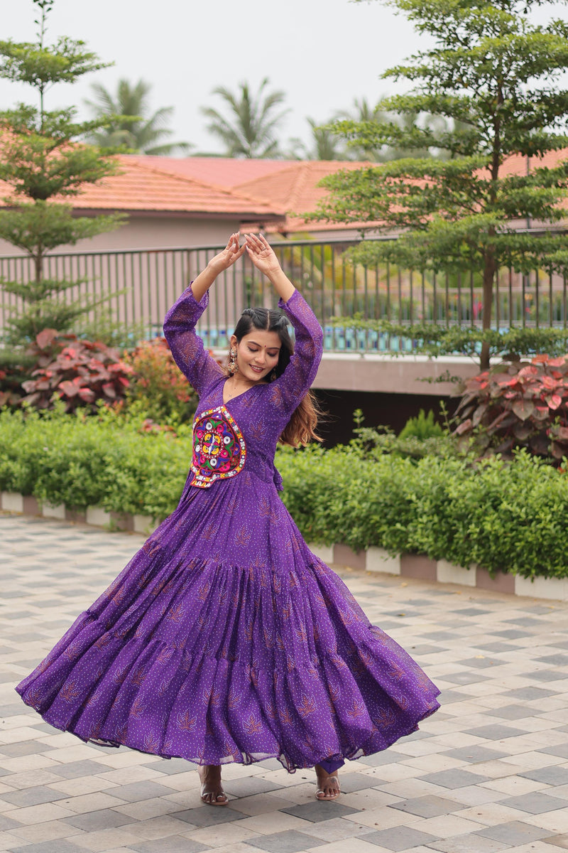Womenline Purple Color Foux Georgette  Navratri Gown