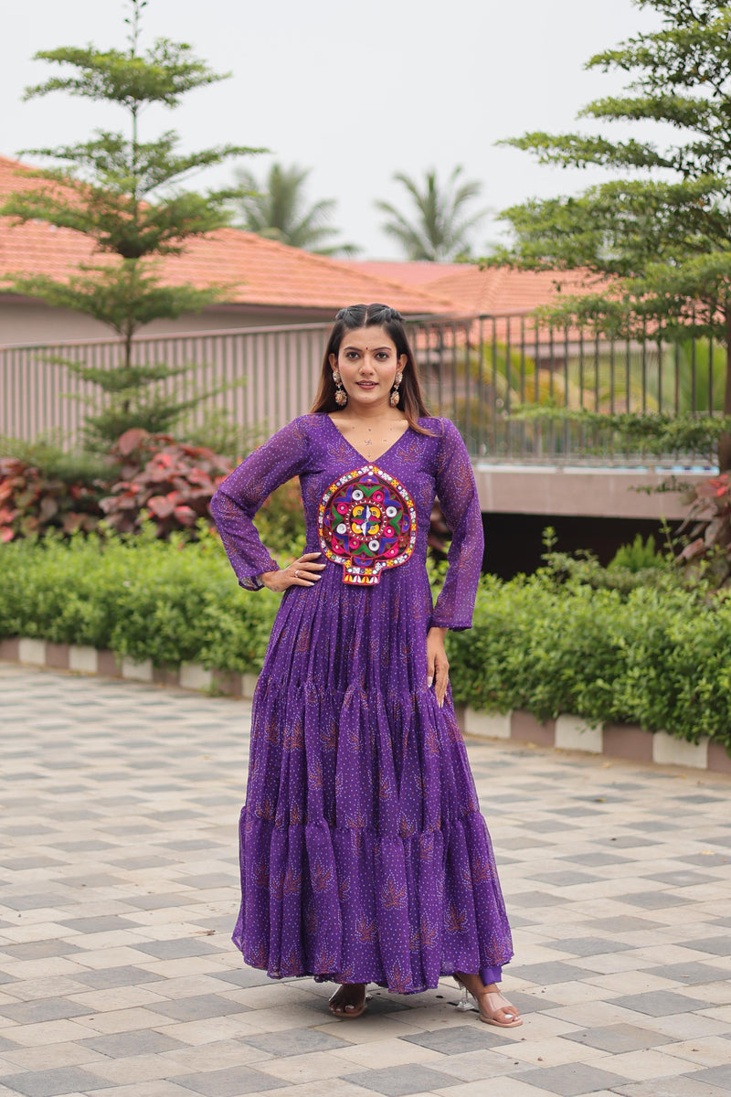 Womenline Purple Color Foux Georgette  Navratri Gown