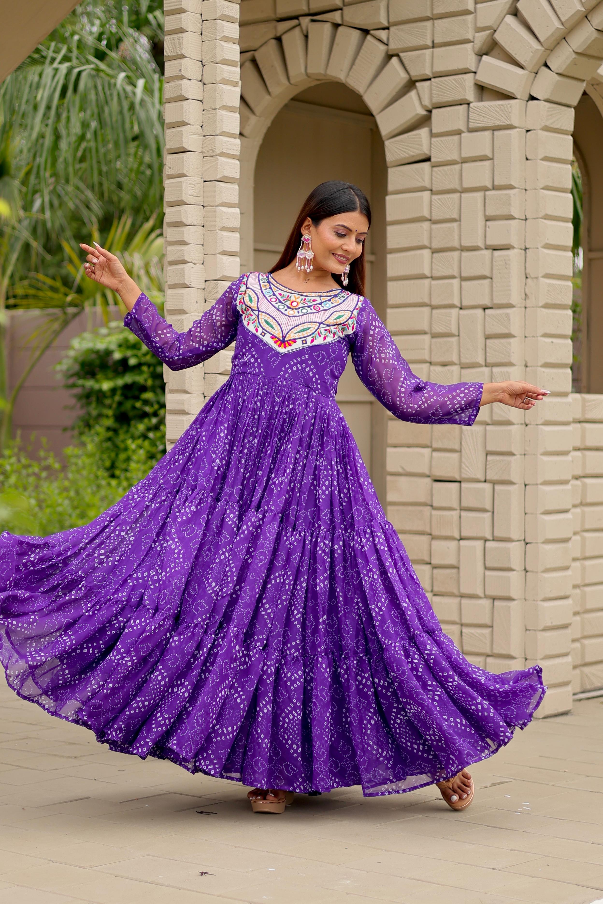 Womenline Purple Color Foux Georgette Navratri Gown