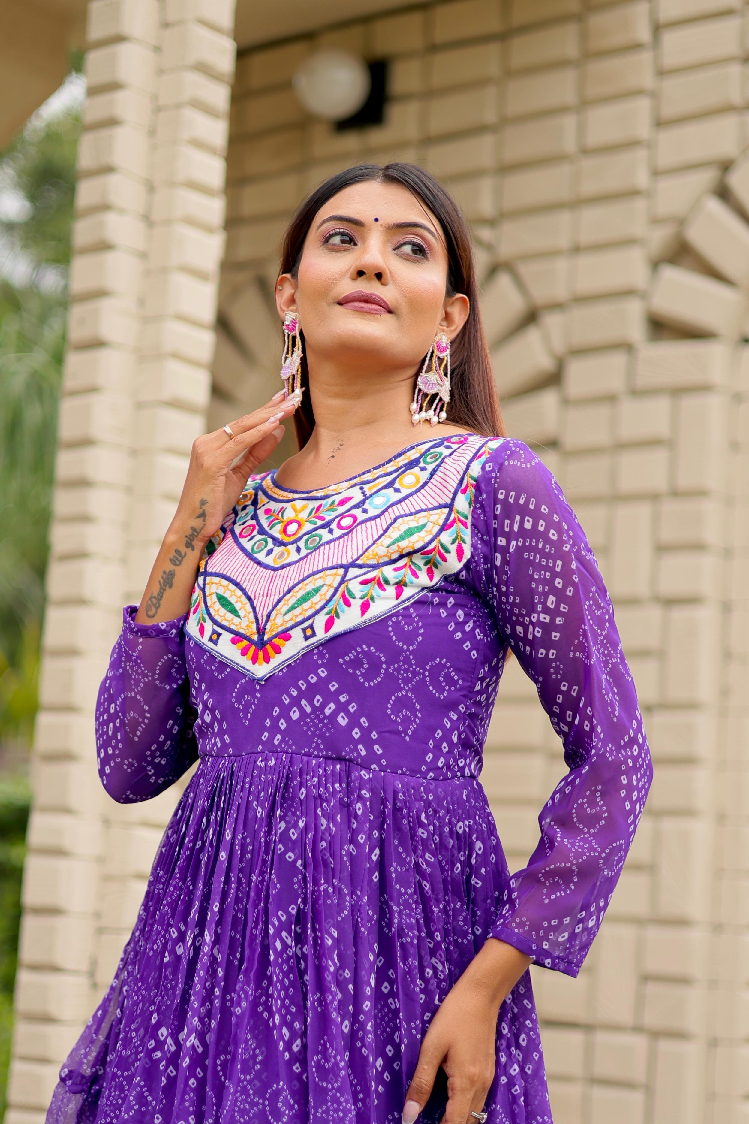 Womenline Purple Color Foux Georgette Navratri Gown