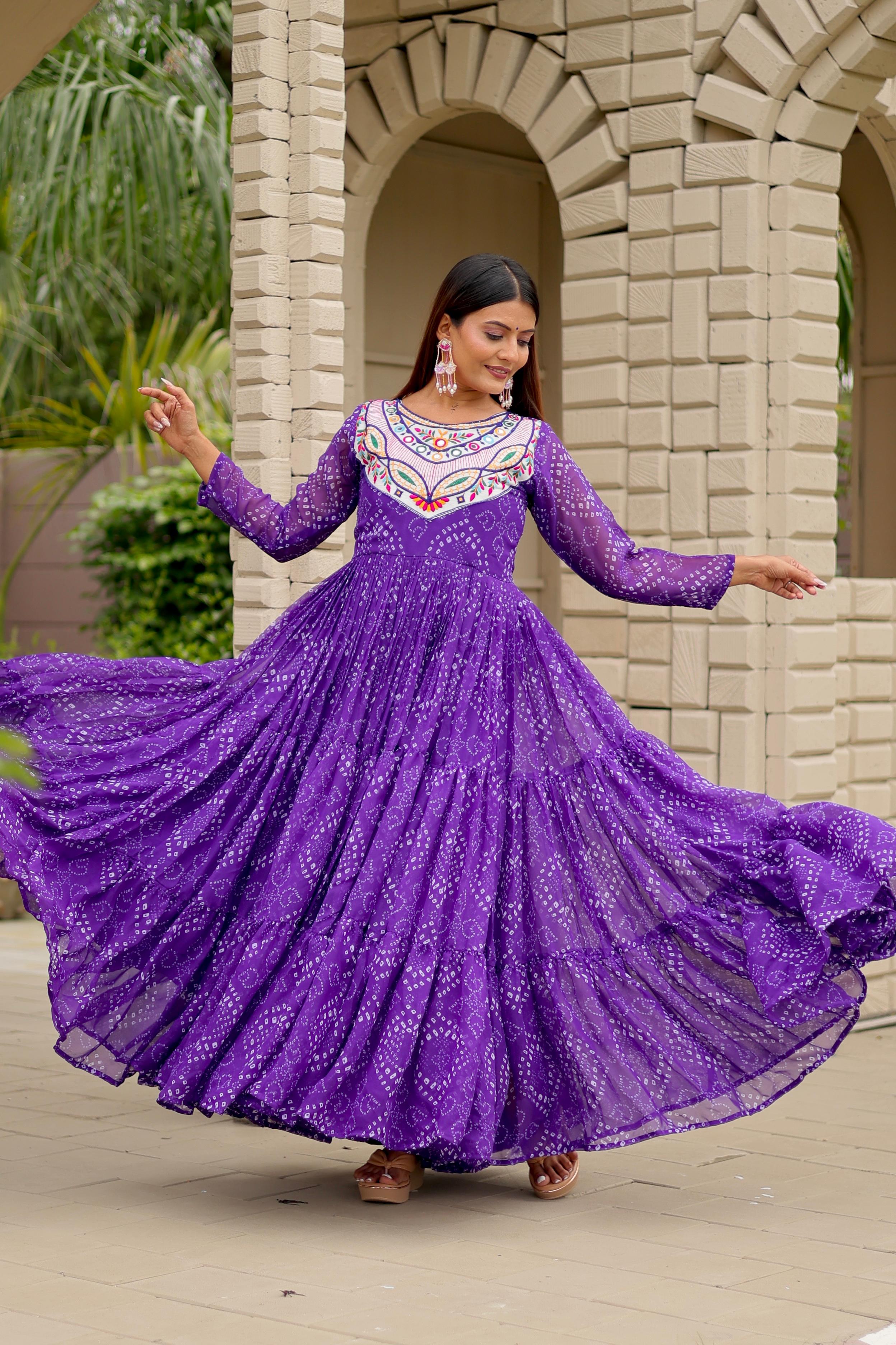 Womenline Purple Color Foux Georgette Navratri Gown