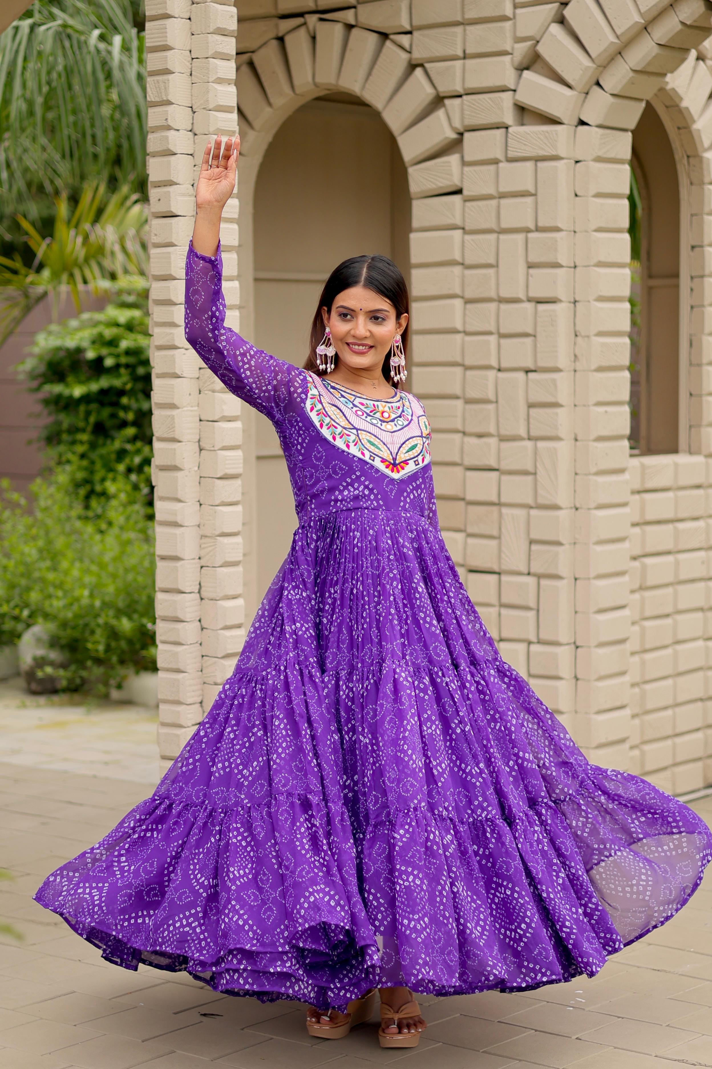 Womenline Purple Color Foux Georgette Navratri Gown