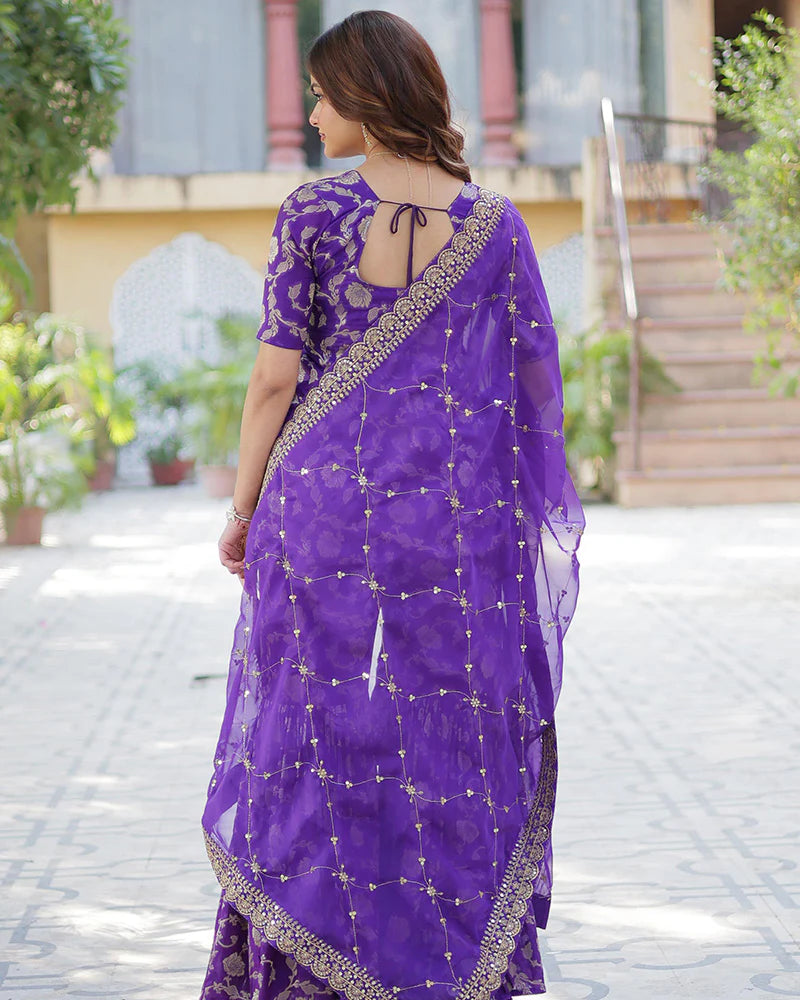Womenline Purple Color Georgette Jacquard Gharara Suit