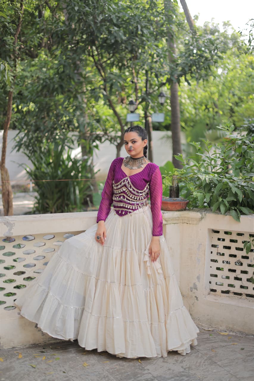 Womenline Purple Color Kora Cotton Navratri Lehenga Choli