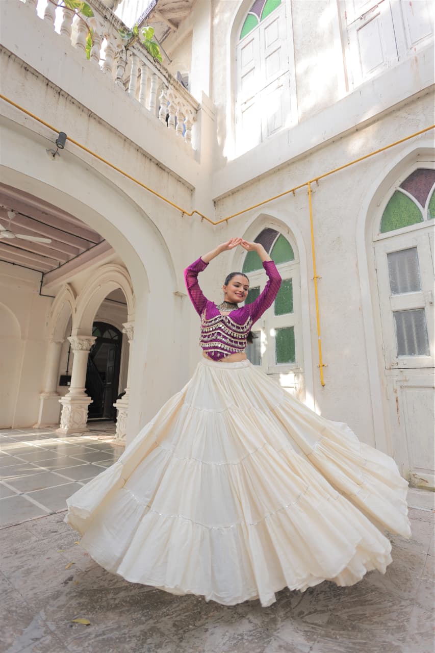 Womenline Purple Color Kora Cotton Navratri Lehenga Choli