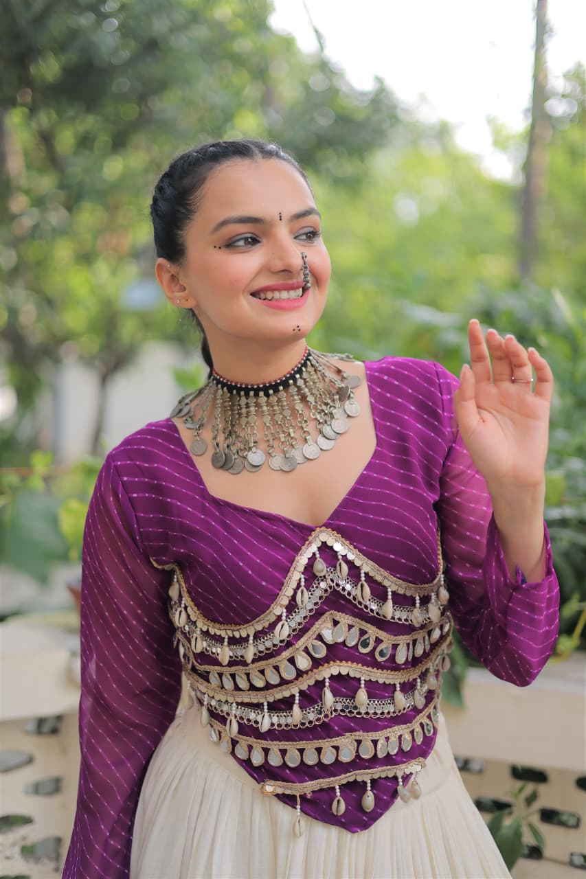 Womenline Purple Color Kora Cotton Navratri Lehenga Choli