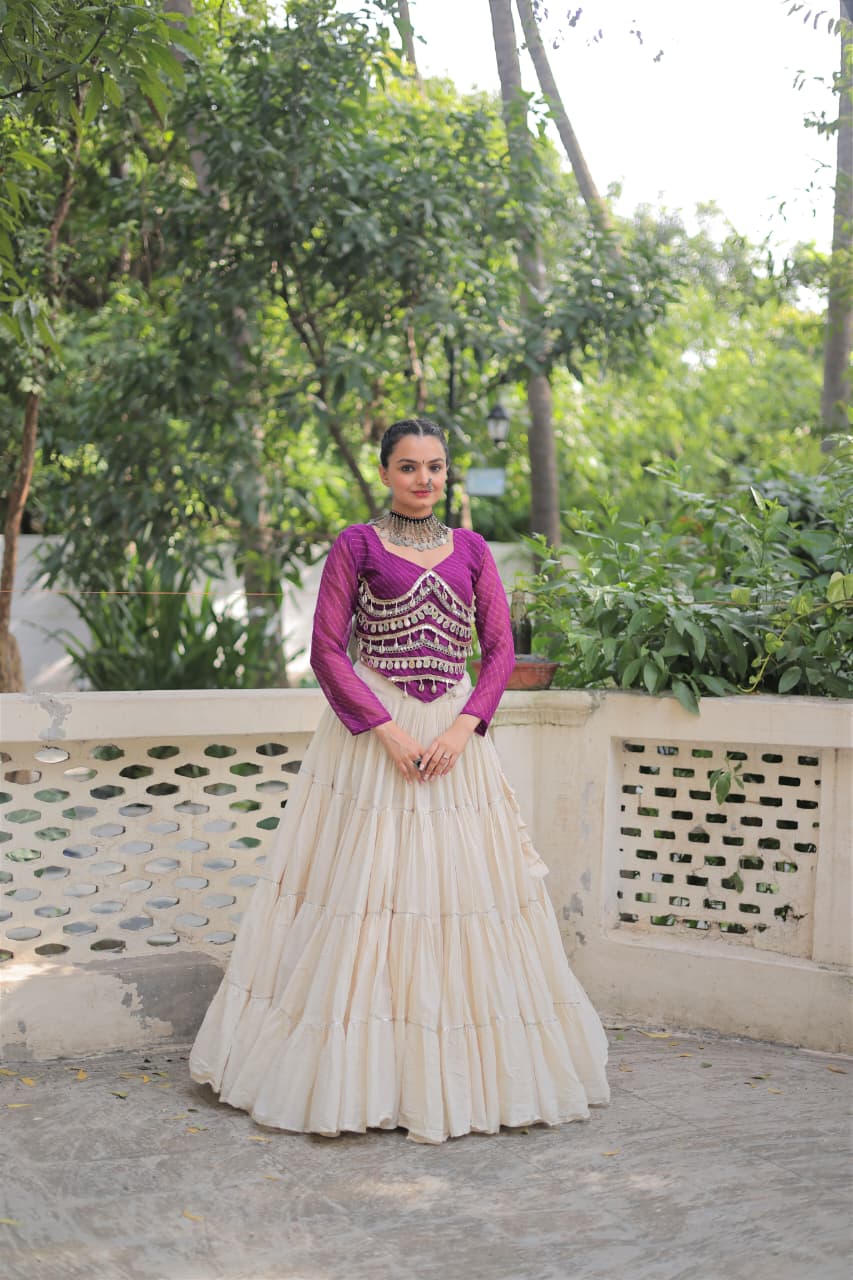 Womenline Purple Color Kora Cotton Navratri Lehenga Choli