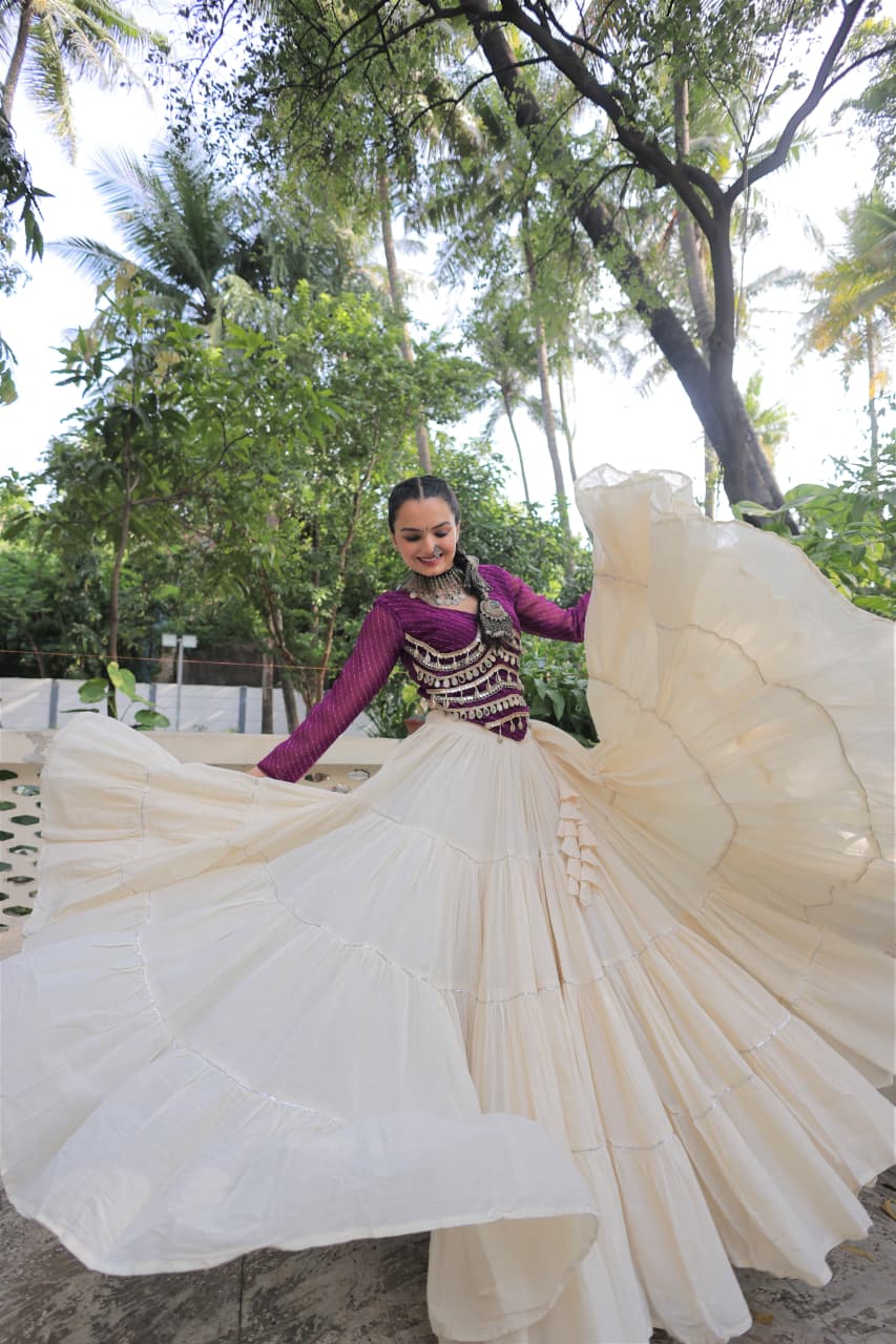 Womenline Purple Color Kora Cotton Navratri Lehenga Choli