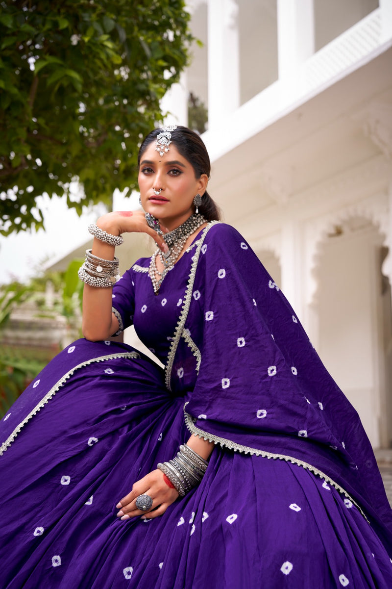 Womenline Purple Color Pure Chanderi Plain Navratri Lehenga