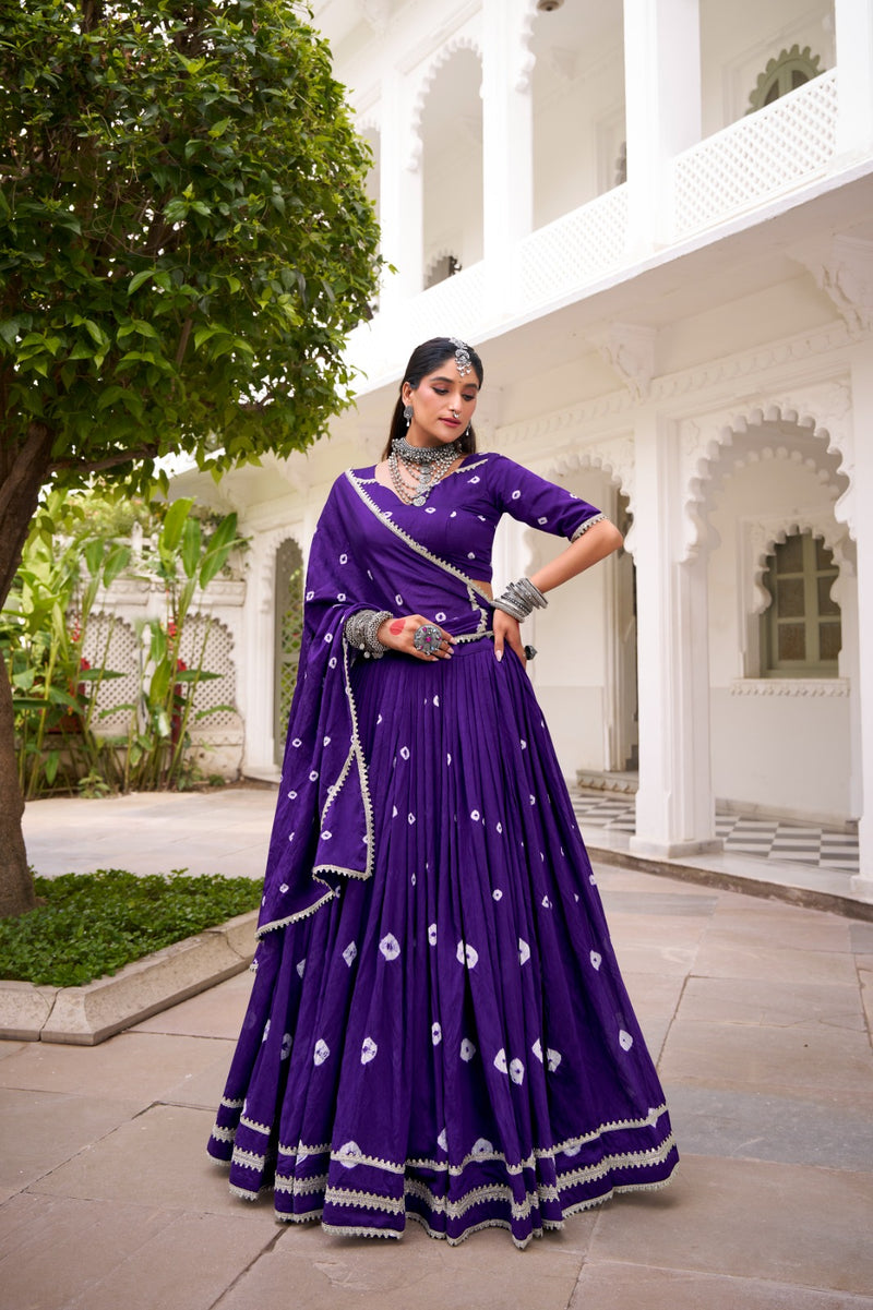 Womenline Purple Color Pure Chanderi Plain Navratri Lehenga