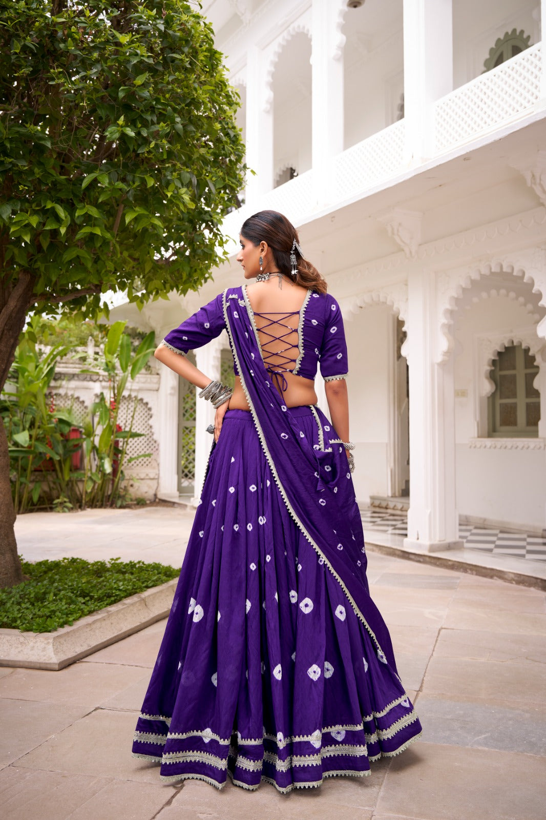 Womenline Purple Color Pure Chanderi Plain Navratri Lehenga