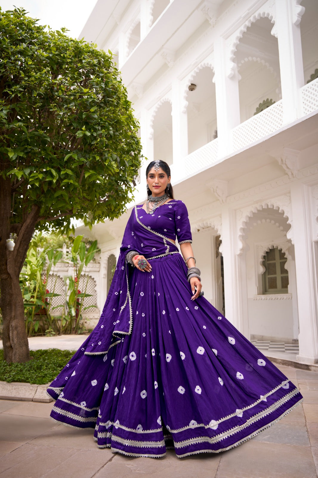 Womenline Purple Color Pure Chanderi Plain Navratri Lehenga