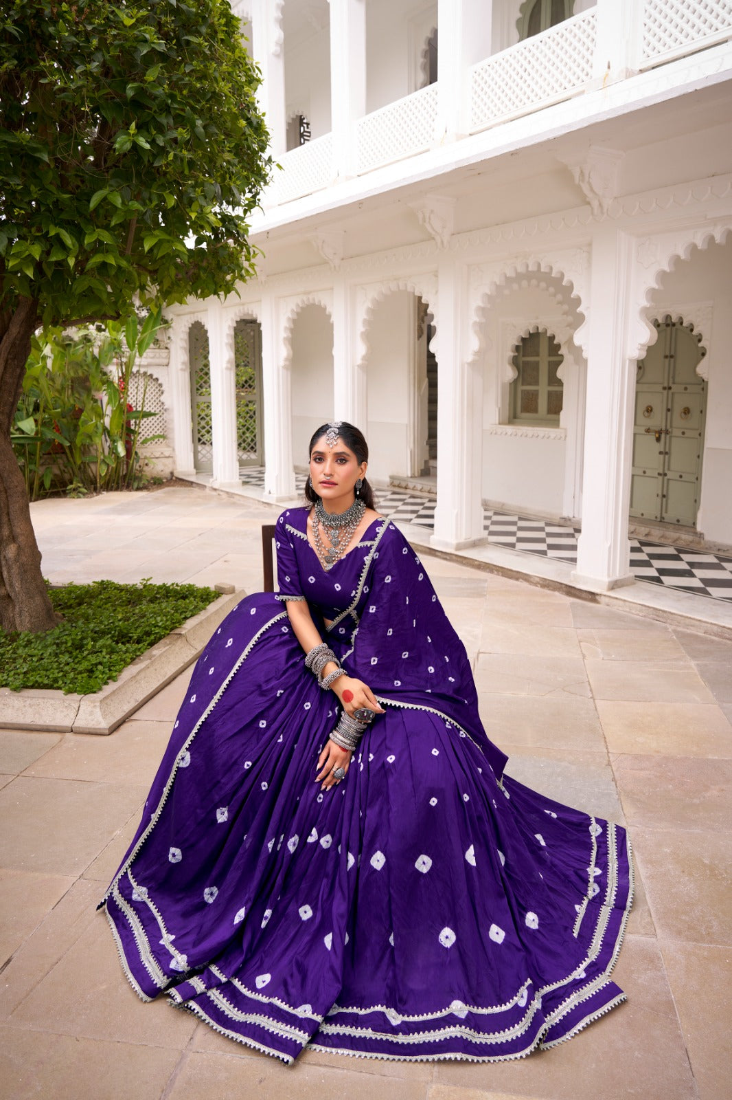 Womenline Purple Color Pure Chanderi Plain Navratri Lehenga