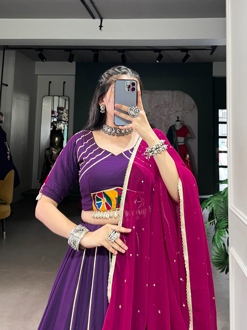 Womenline Purple Color Rayon Embossed Navratri Lehenga Choli