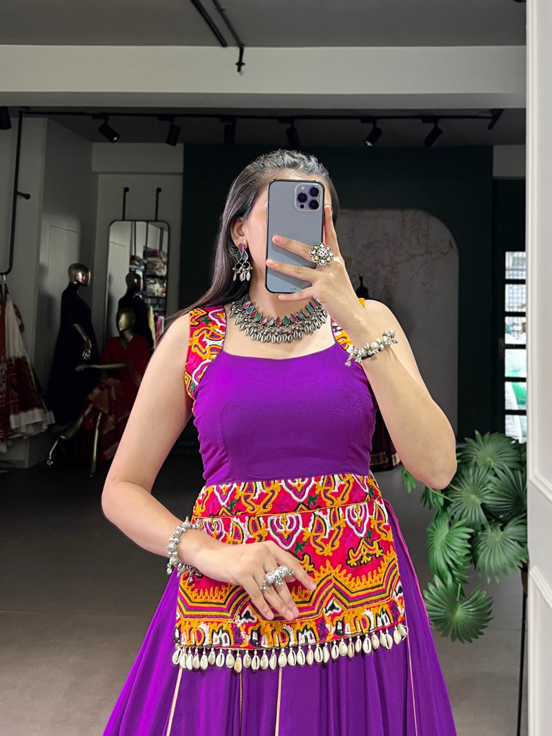 Womenline Purple Color Rayon Navratri Lehenga Choli