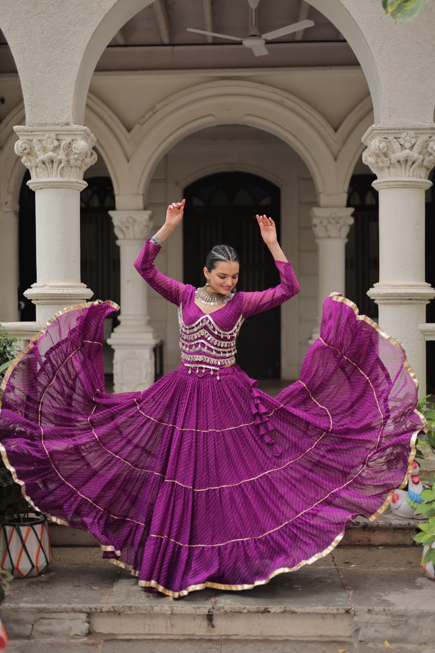 Womenline Purple Color Soft Georgette Navratri Lehenga Choli