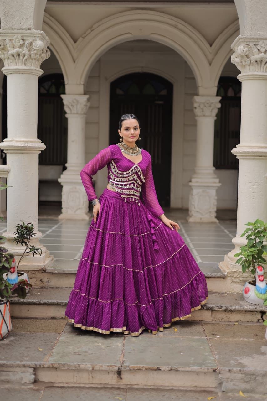 Womenline Purple Color Soft Georgette Navratri Lehenga Choli