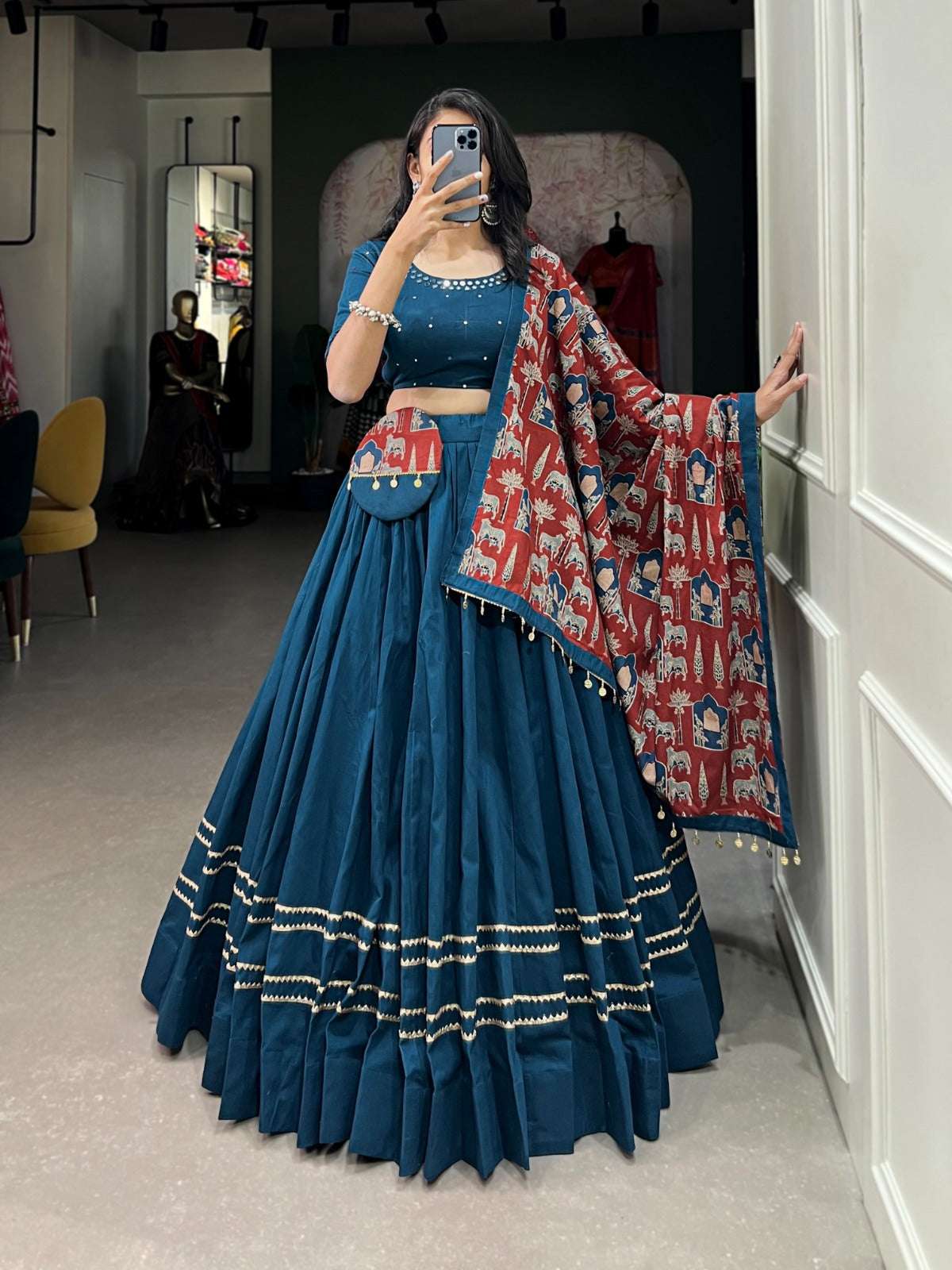 Womenline Rama Color Navratri Lehenga Choli