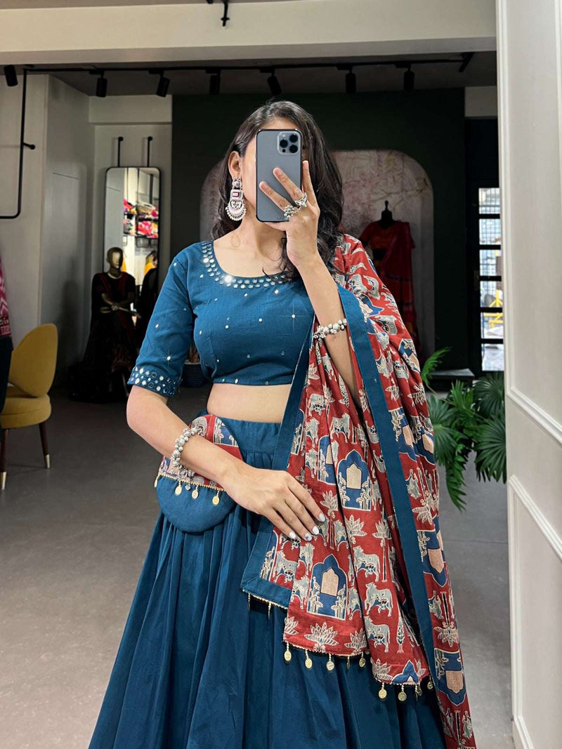 Womenline Rama Color Navratri Lehenga Choli