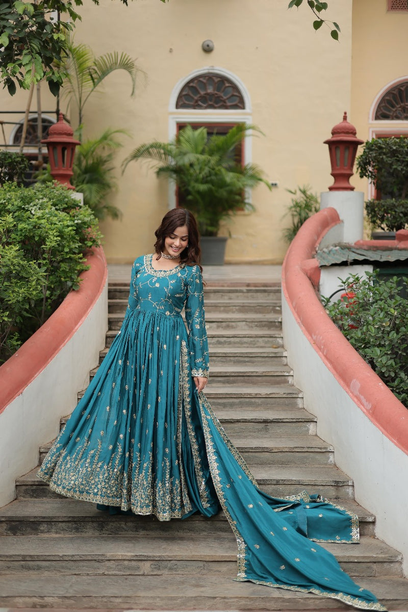 Womenline Rama Color Party Wear Gown