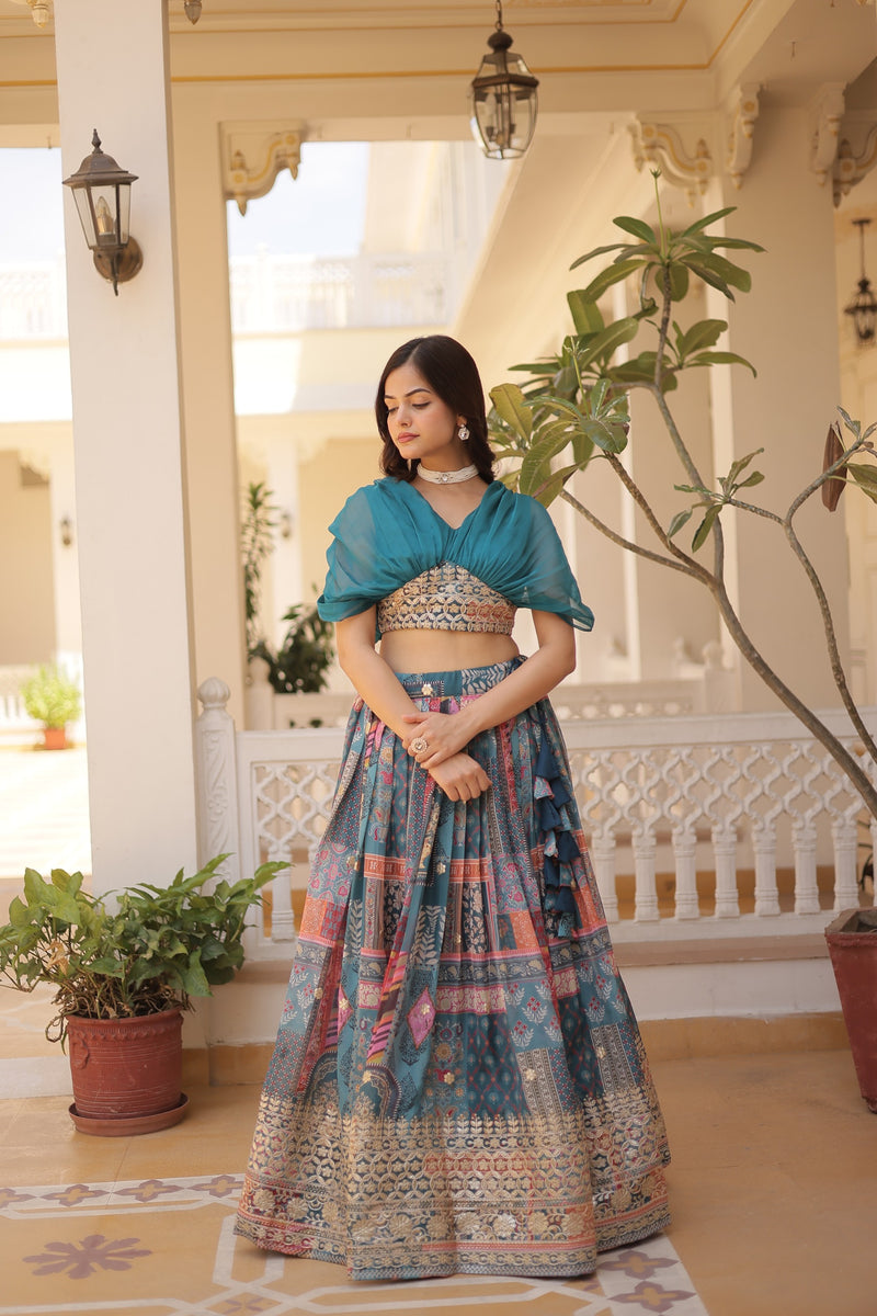 Womenline Rama Color Russian Silk Lehenga Choli