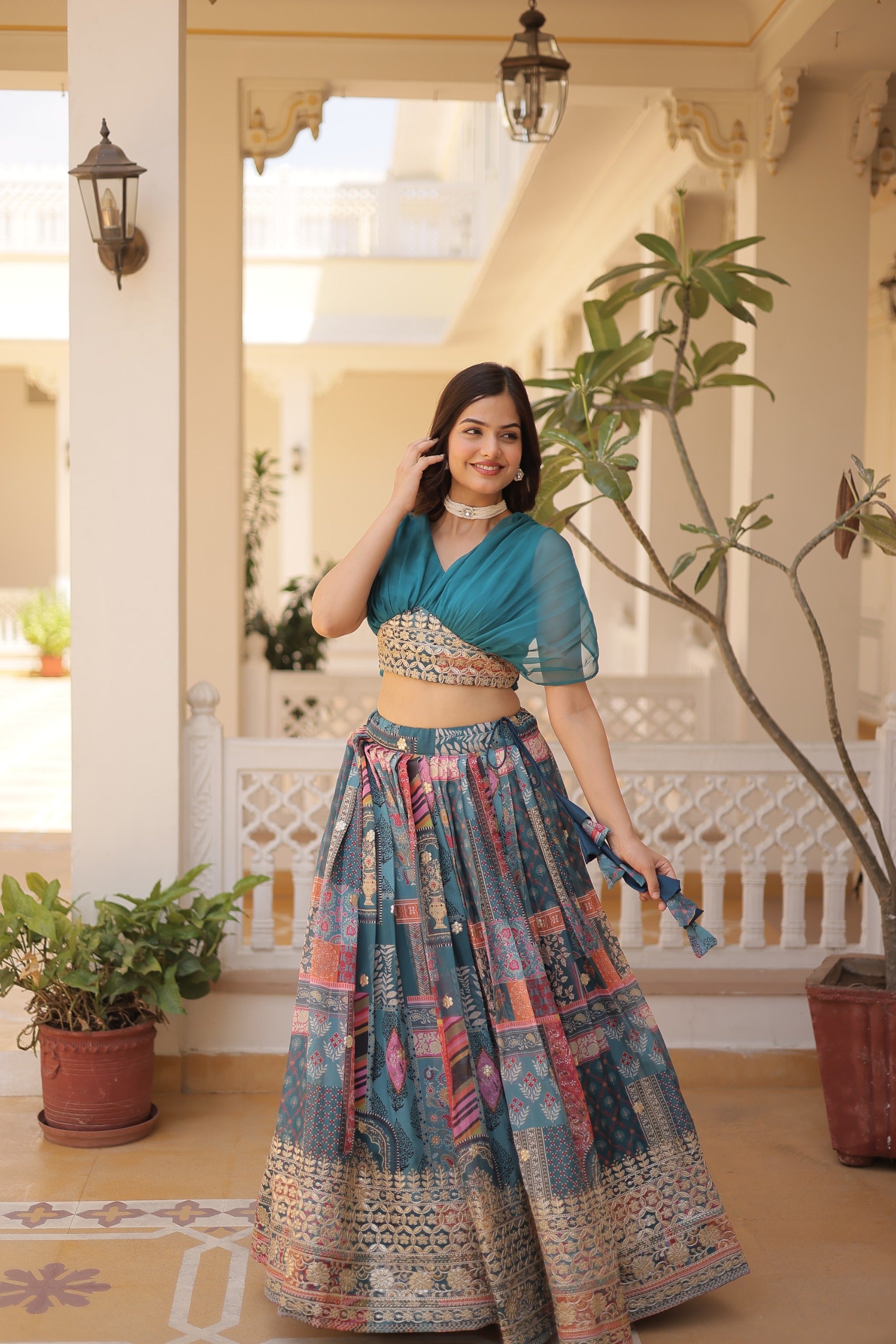 Womenline Rama Color Russian Silk Lehenga Choli