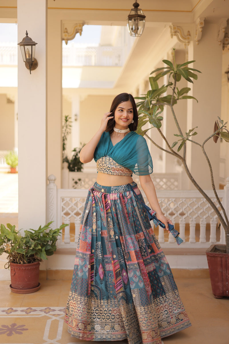 Womenline Rama Color Russian Silk Lehenga Choli