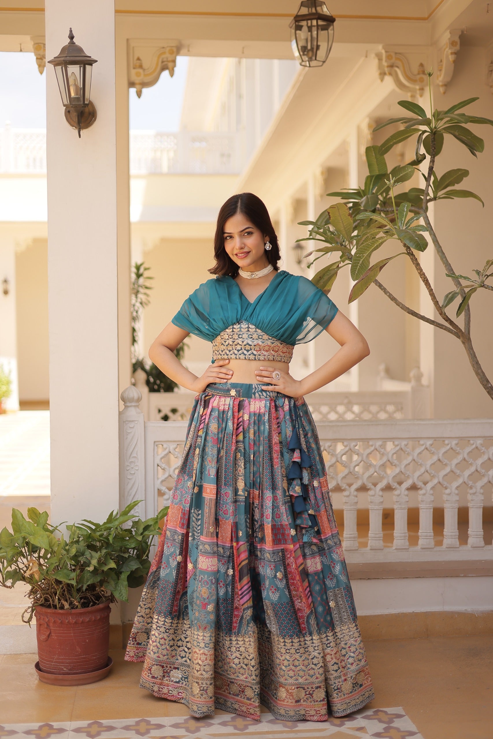 Womenline Rama Color Russian Silk Lehenga Choli