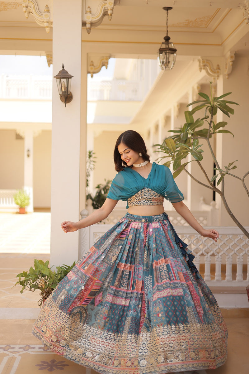 Womenline Rama Color Russian Silk Lehenga Choli