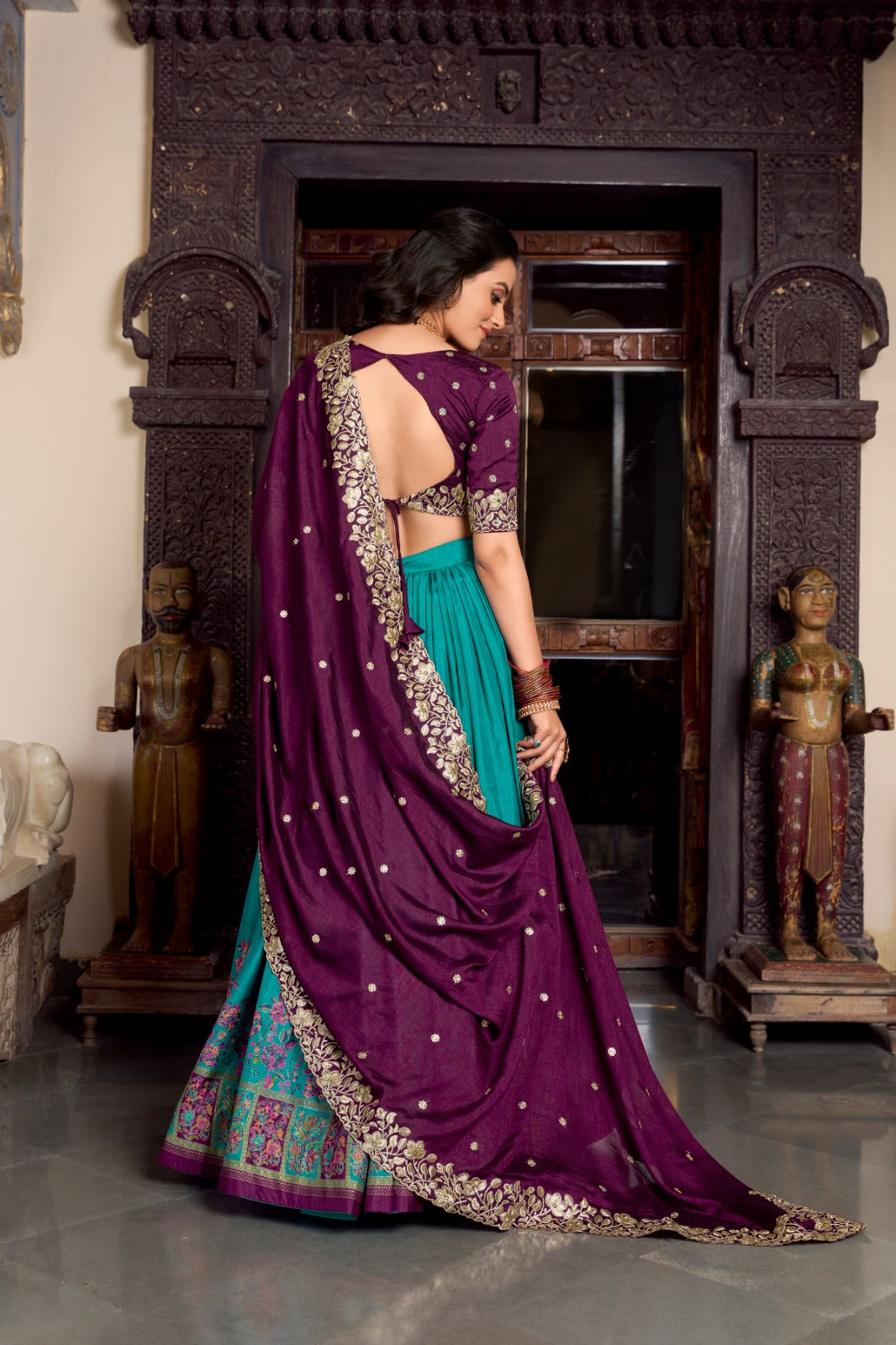 Womenline Rama Color Tussar Silk Lehenga Choli