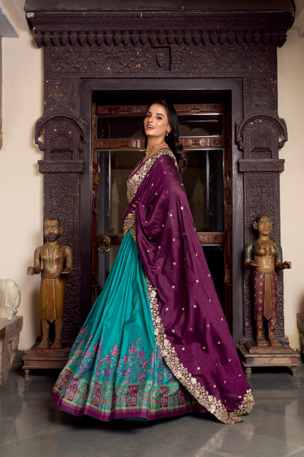 Womenline Rama Color Tussar Silk Lehenga Choli