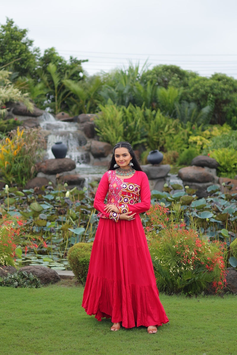 Womenline Rani Color Reyon Navratri Gown