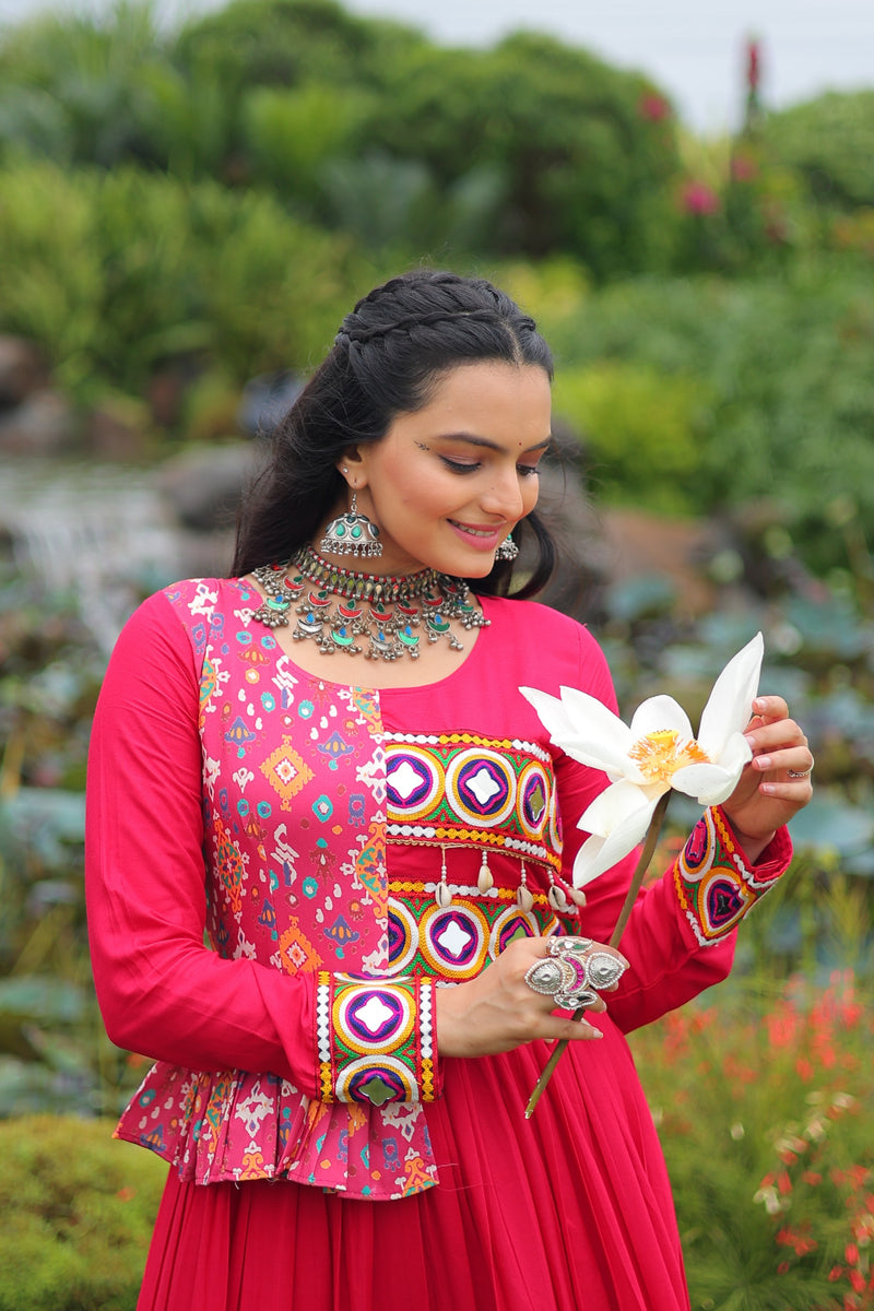 Womenline Rani Color Reyon Navratri Gown