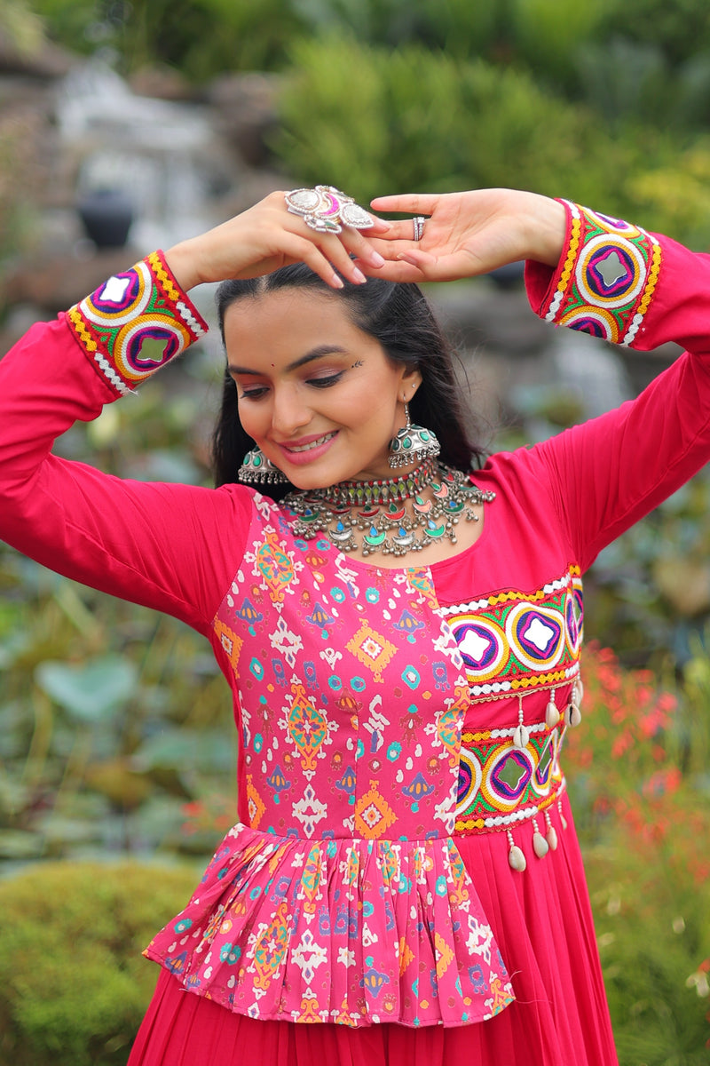 Womenline Rani Color Reyon Navratri Gown