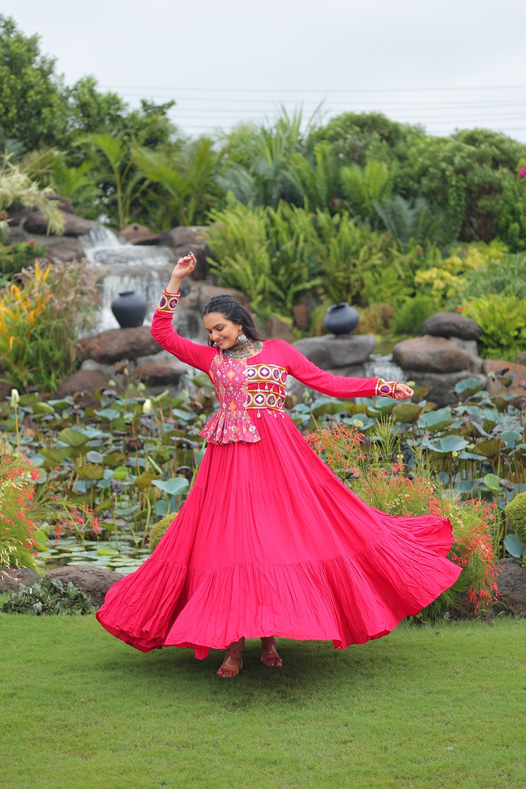 Womenline Rani Color Reyon Navratri Gown