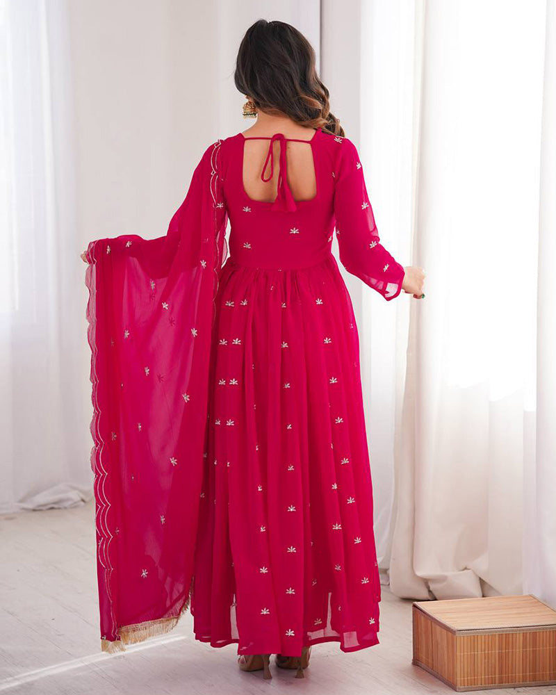 Womenline Rani Pink Color Soft Georgette Embroidered Anarkali Suit