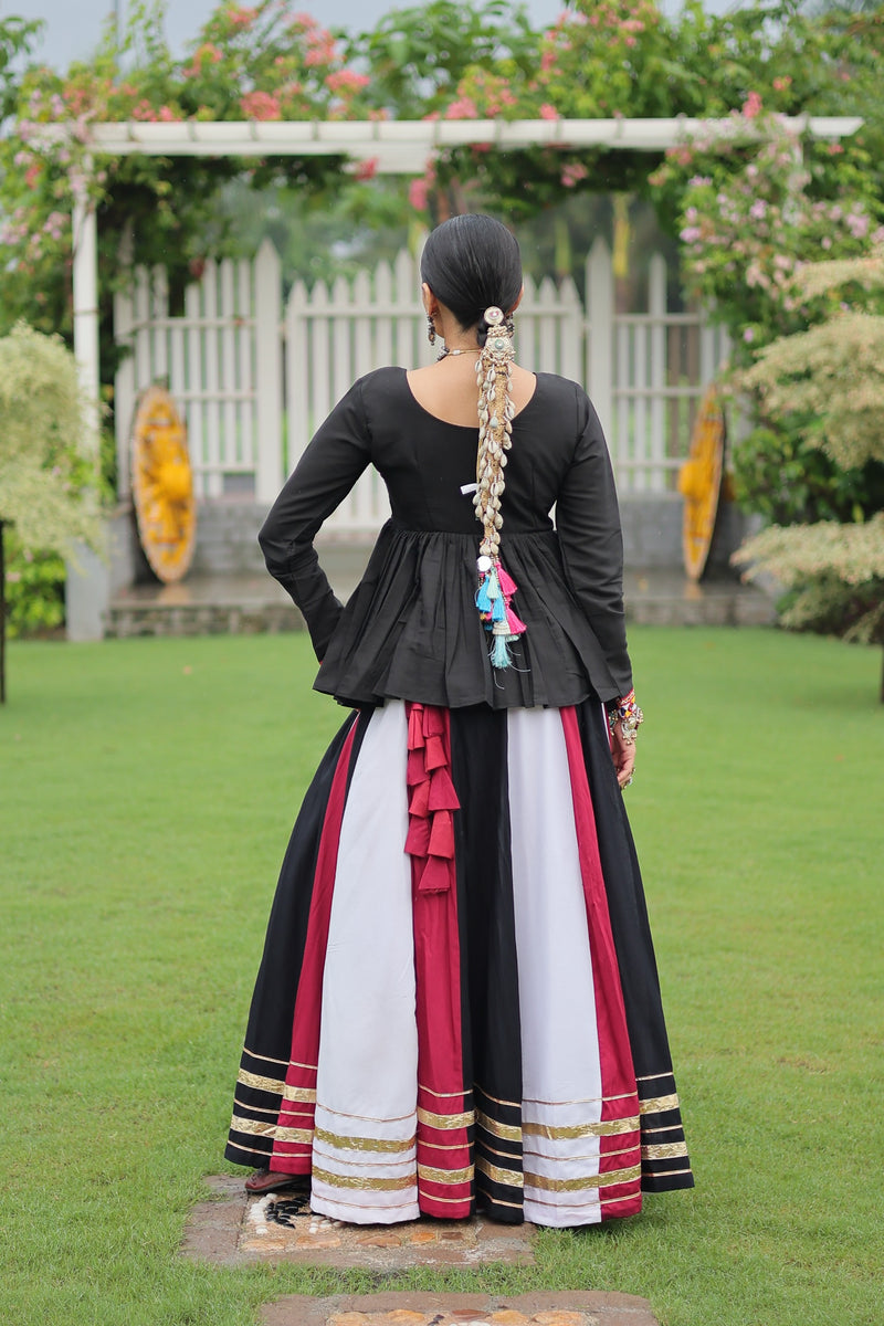 Womenline Red Black Color Pure Cotton Navratri Lehenga Choli
