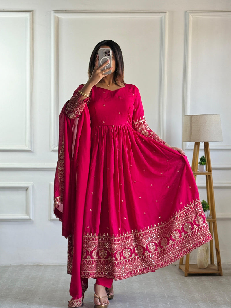 Womenline Red Color Anarkali Suit