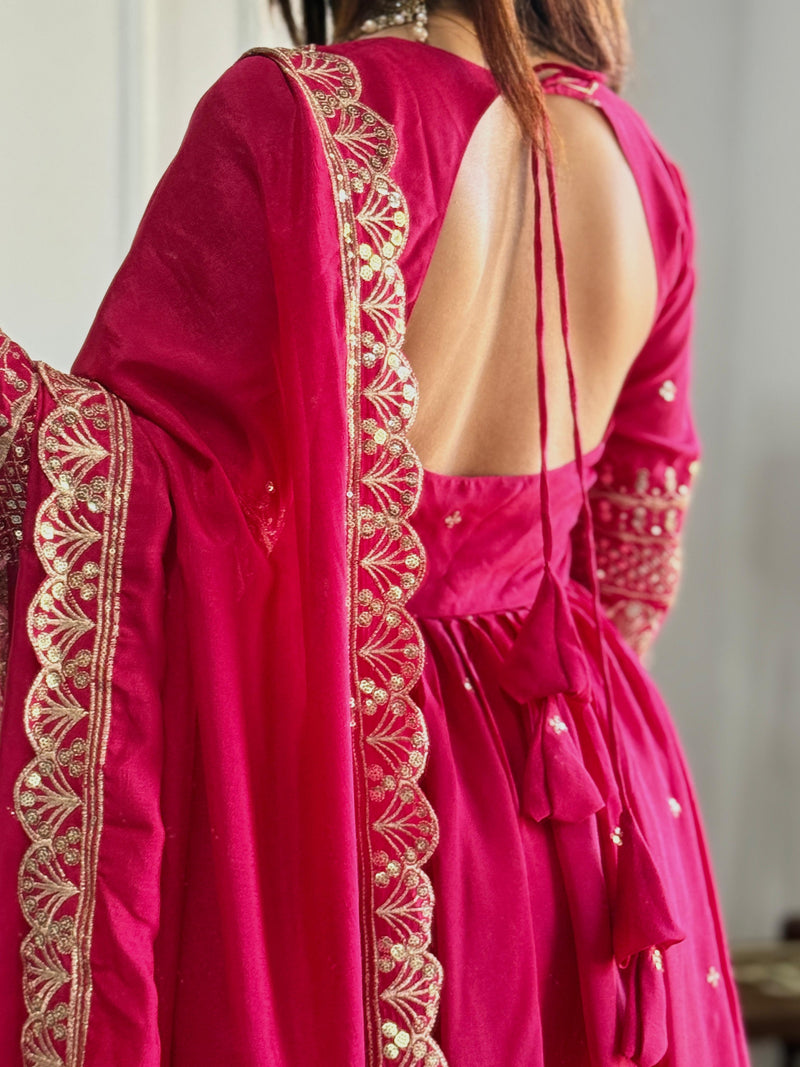 Womenline Red Color Anarkali Suit