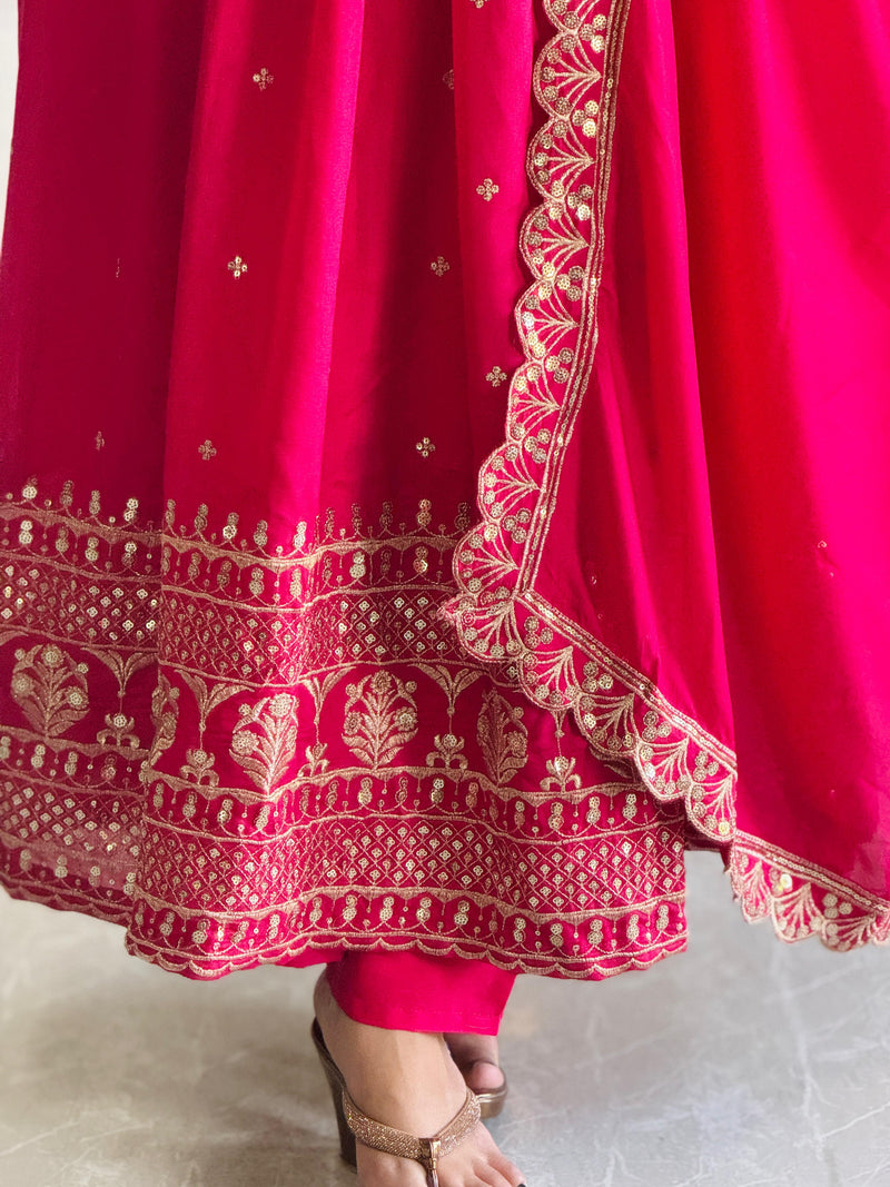 Womenline Red Color Anarkali Suit