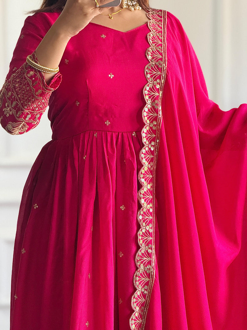 Womenline Red Color Anarkali Suit