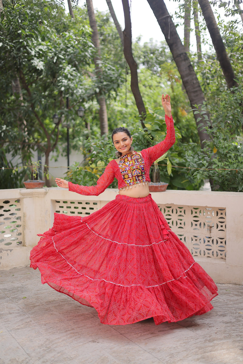 Womenline Red Color Faux Georgette Navratri Lehenga Choli