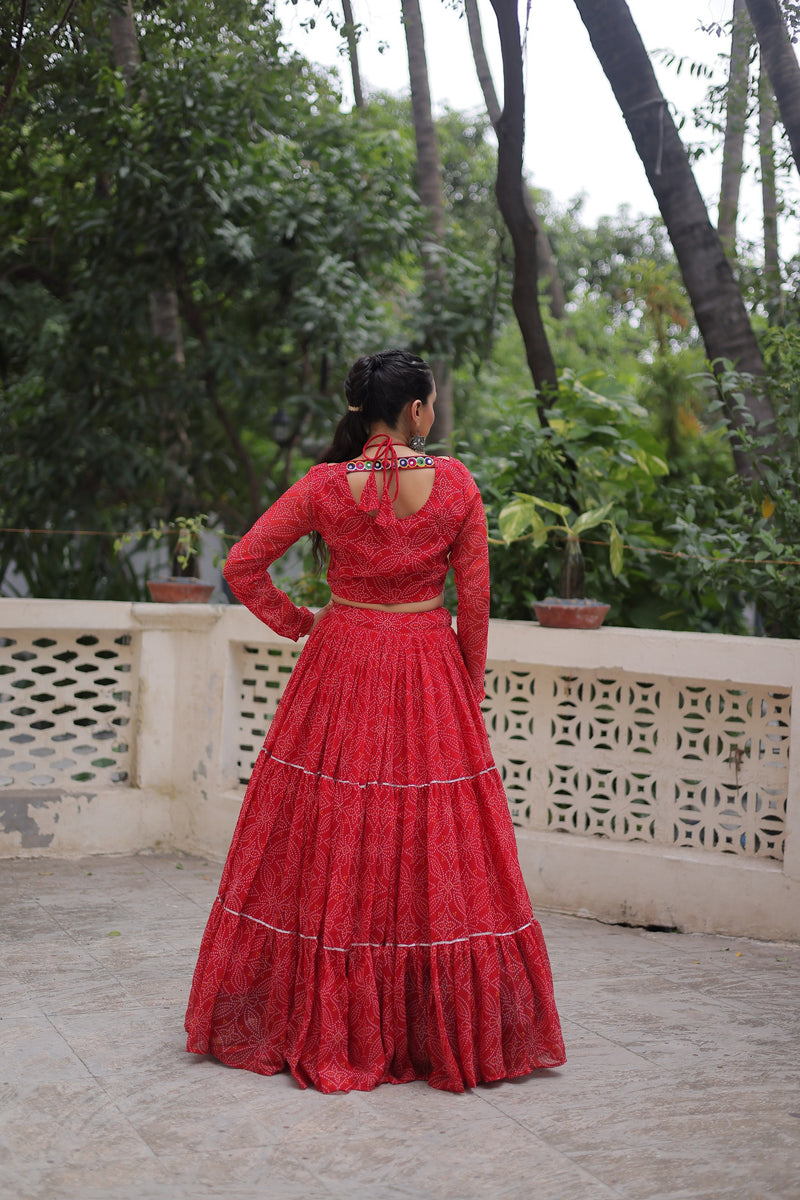 Womenline Red Color Faux Georgette Navratri Lehenga Choli