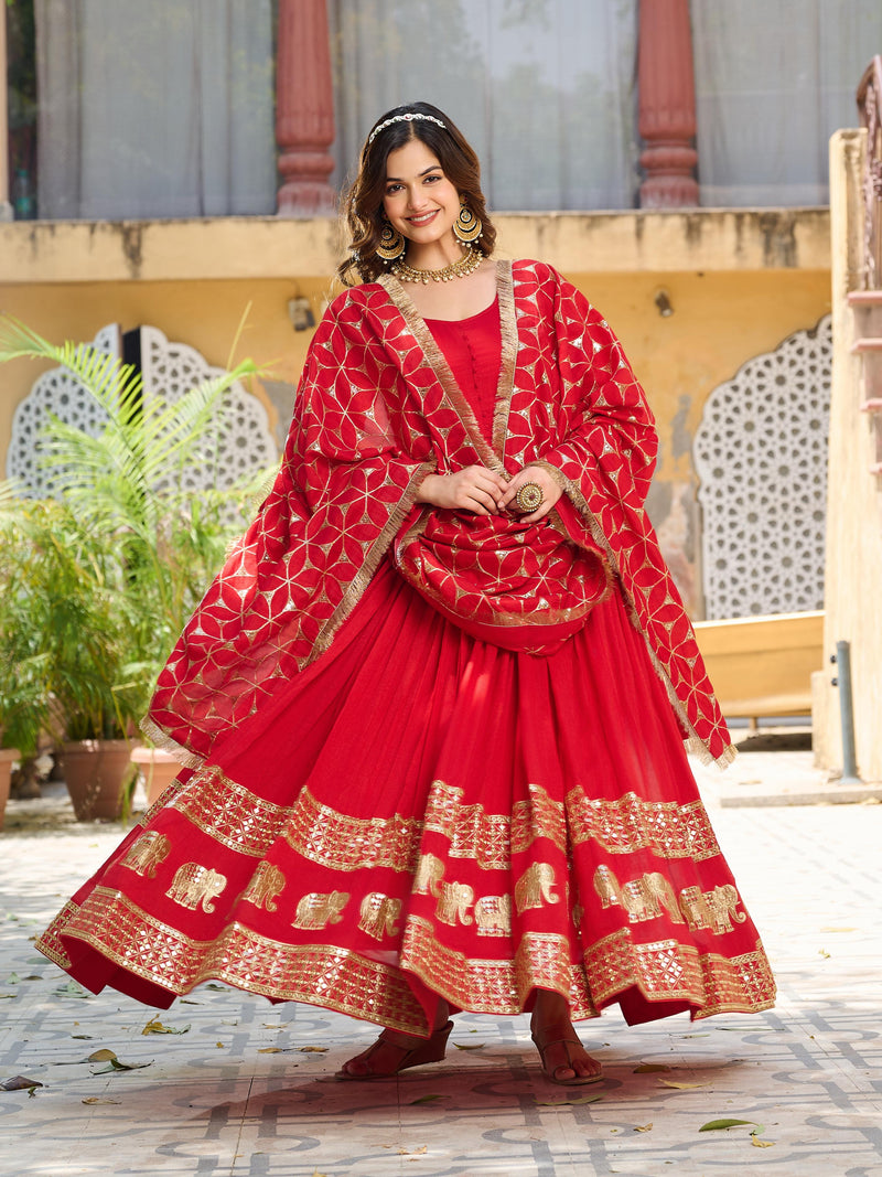 Womenline Red Color Festival Long Gown