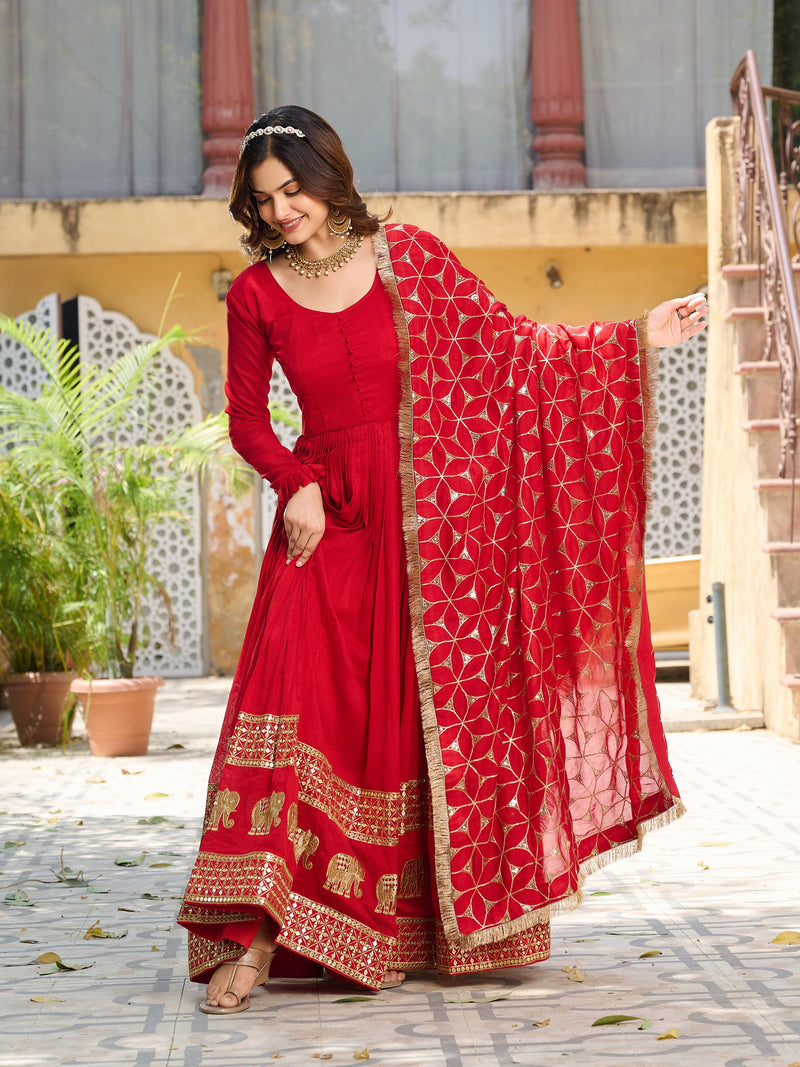 Womenline Red Color Festival Long Gown