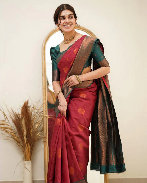 Womenline Red Color Jacquard Print Banarasi Soft Silk Saree