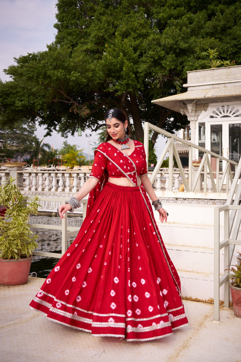 Womenline Red Color Pure Chanderi Plain Navratri Lehenga choli