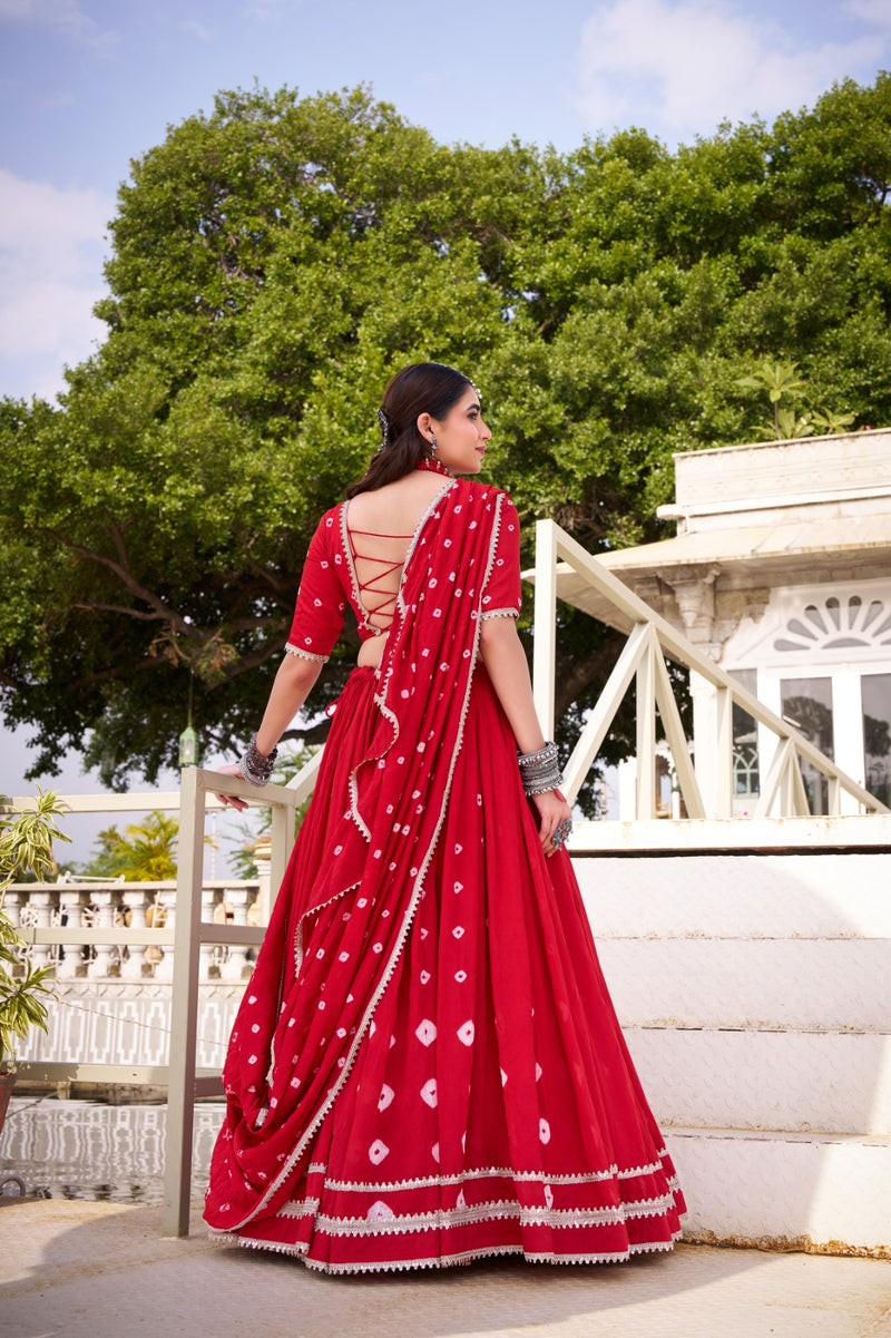 Womenline Red Color Pure Chanderi Plain Navratri Lehenga choli