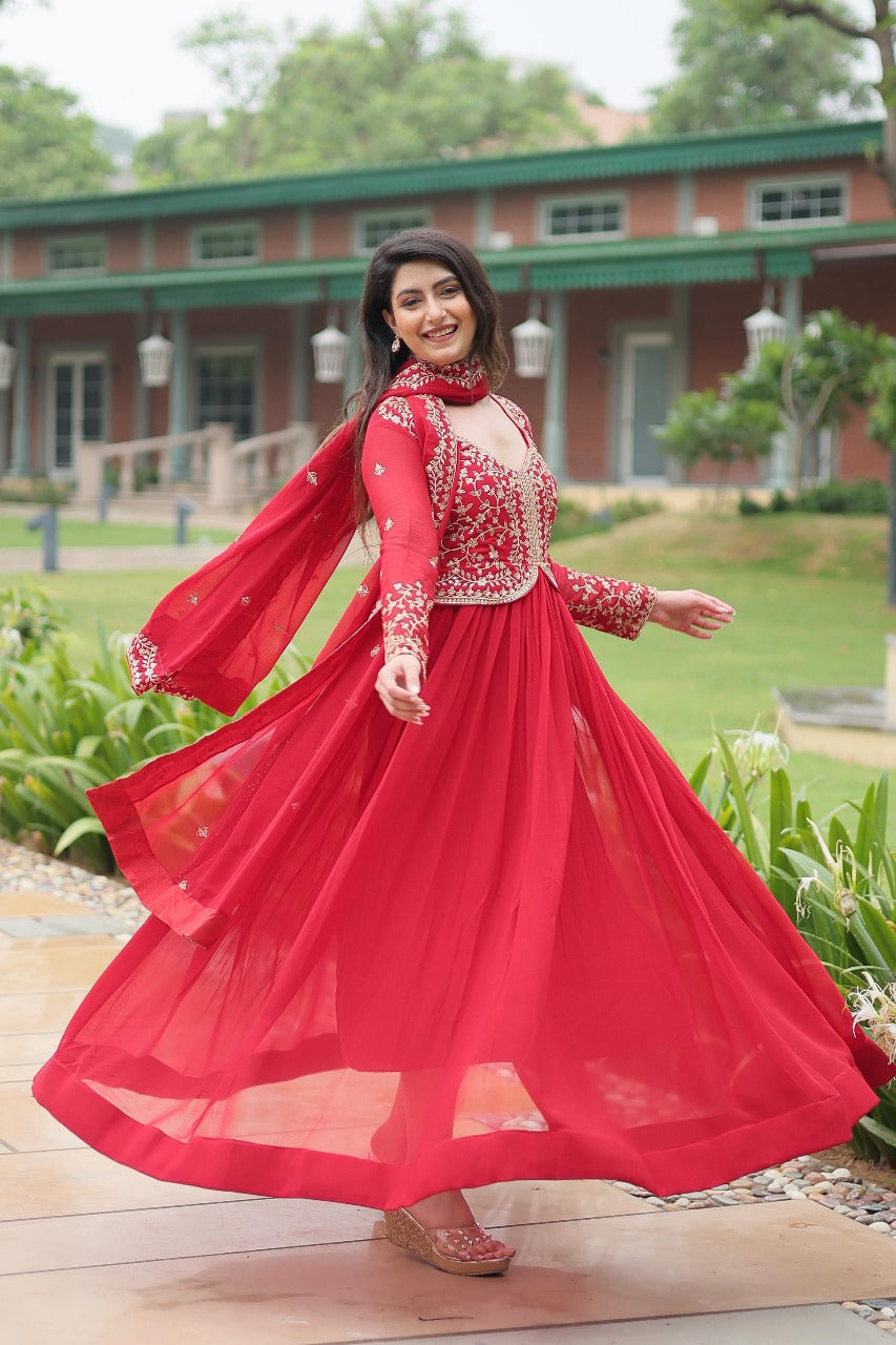 Womenline Red Color Readymade Gown